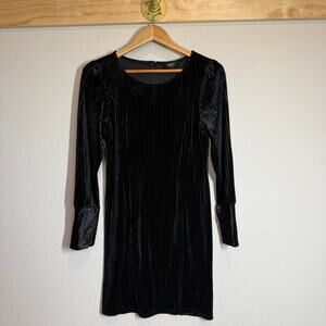 Women's Oat Black Striped Velvet Long Sleeve Cocktail Party Dress Size M NEW‎